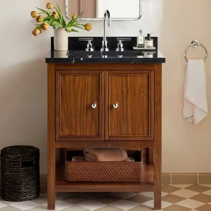 Luxurious floor-standing bathroom vanity ceramic basin smart mirror solid wood construction apartment villa bathroom furniture