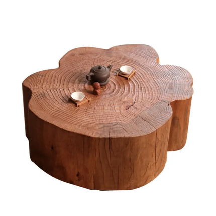 Made of concrete Wabi-Sabi Style Medieval Solid Wood Coffee Table Natural Edge Irregular Shape Living Room Furniture Vintage