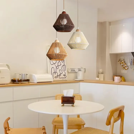 Postmodern Creative Rattan Restaurant Chandelier Modern Minimalist Home Stay Pendant Light Retro Style Solid Wood Pendant Lamps