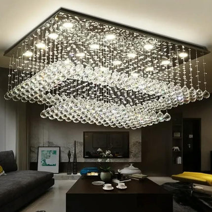 Luxury K9 Crystal Ball Double Layer Ceiling Lamp Surface Mounted Ceiling Light Living Room Modern Rectangular