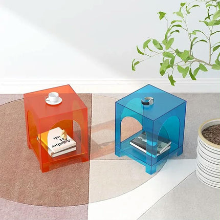 Modern Creative Small Acrylic Sofa Side Table Colorful Plastic Furniture For Bedroom Living Room Hotel Home Arch Locker Design
