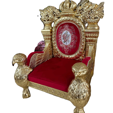 Magnificent Red Gold Eagle Throne Chair of Ultimate Royal Elegance