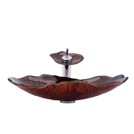 New Design Oracle Bone Script Pattern Glass Hand Basins Bathroom Cabinet Sinks Brown Modern Sink Bathroom Wash Basin With Faucet
