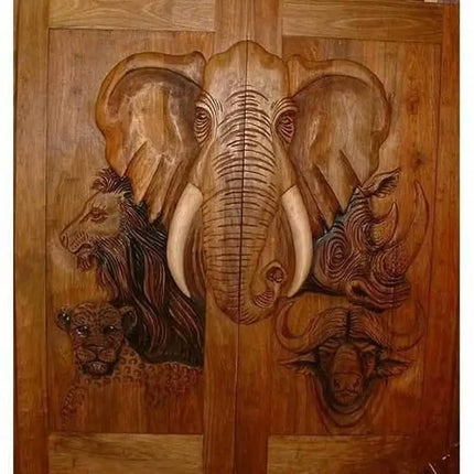 Safety Single Carved Elephant Appearance Interior Solid Wood Door Design