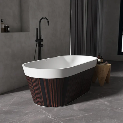 Maydon Modern Freestanding Oval Bathtub Solid Surface Eco-Friendly Durable Safety 1600mm Soaking Tub Lid Stylist Bathroom Design
