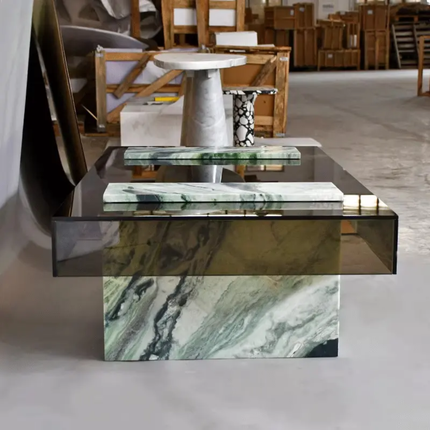 Modern living room tempered glass center table luxury marble base glass tea table glass coffee tables set living room base