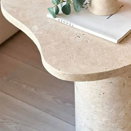 Be Simple But Elegant Beige Water Ripple Small Side Table With Irregular Design Solid Travertine Stone Table