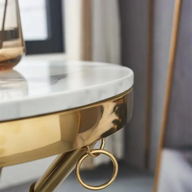 Modern Luxury Gold Stainless Steel Round Marble Coffee Table Home Furniture for Living Room Metal Side Table