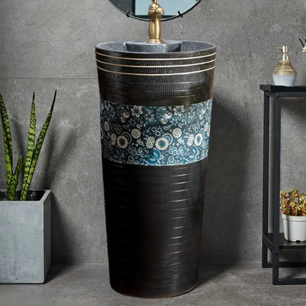 Retro Chinese Style Outdoor Sink All-in-One Floor-Standing Courtyard Garden WashBasin with Single Hole Faucet Mount