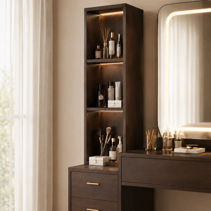 Modern Custom Makeup Vanity Dresser With LED Mirror Drawers & Storage Cabinet-Wooden Bedroom Furniture