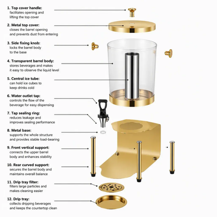 High-End Cross-Border Gold-Plated Refrigeration Juice Dispenser Hotel Beverage Machine Buffet Barrel Tea Urn Fruit Tea Dispenser