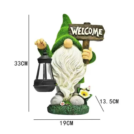 LED Outdoor Light With Lantern Waterproof Solar Resin Crafts Garden Yard Dwarf Statue