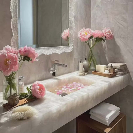 Elegant Rectangular Bathroom Vanity – White Crystal Marble Top, Sink Cabinet for Home, Hotel and Daily Use