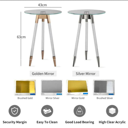 High Quality Living Room Furniture Sofa Round Clear End Tables Tempered Glass Top Side Acrylic Coffee Table