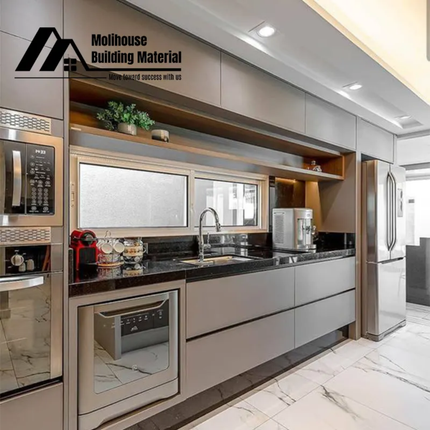 Automatic Kitchen Cupboard Modern Design Modular Customized Ready Made Lacquer Cabinet Kitchen Beige Color China Kitchen Cabinet