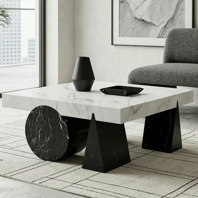 Lander Stone Nature Stone Marble Statuario and Nero Marquina Marble Coffee Table for Living Room Customized