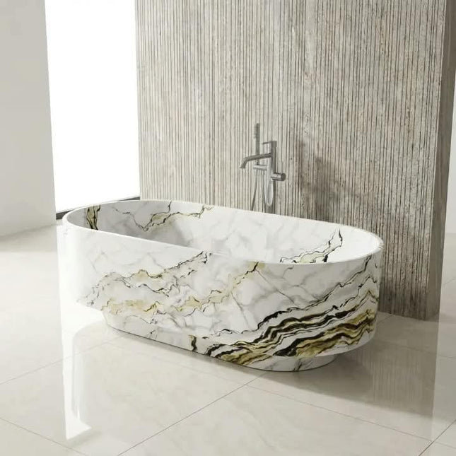 Luxury 1.7m Artificial Calacatta Viola Marble Freestanding Bathtub Modern 2-Person Oval Shape Artificial Stone 5-Star Hotel Spa