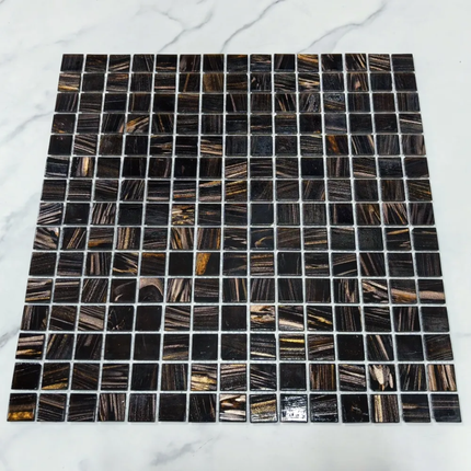 30×30 Super Quality Black Brown Golden Line Swimming Pool Glass Mosaic Tile for Bathroom Wall and Floor