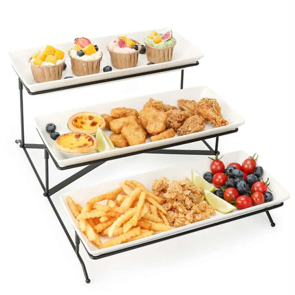 Modern Afternoon 3 Tier Catering Serving Trays Buffet Party Porcelain Platters Metal Fruit Cake Dessert Food Display Riser