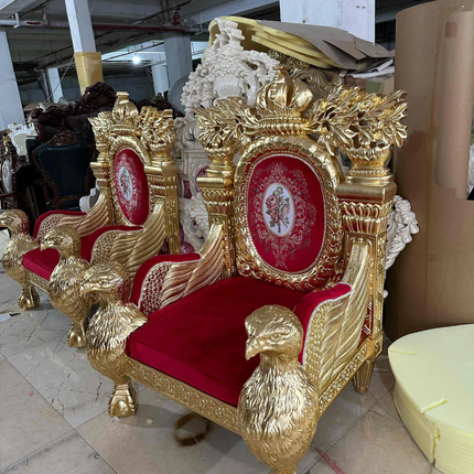 Magnificent Red Gold Eagle Throne Chair of Ultimate Royal Elegance