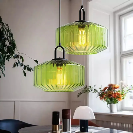 Green Glass Pendant Lamp Plug in Pendant Light Fixtures Mid Century Modern Hanging Lamp for Living Room