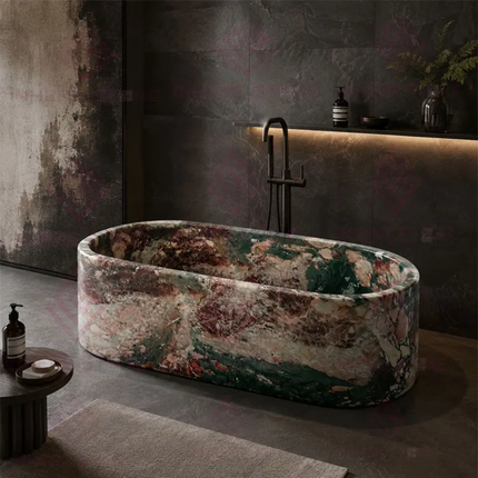 Premium Grade Unique Natural Four Seasons Green Marble Freestanding Bathtub For Comfortable Bathroom Interior Furniture Design
