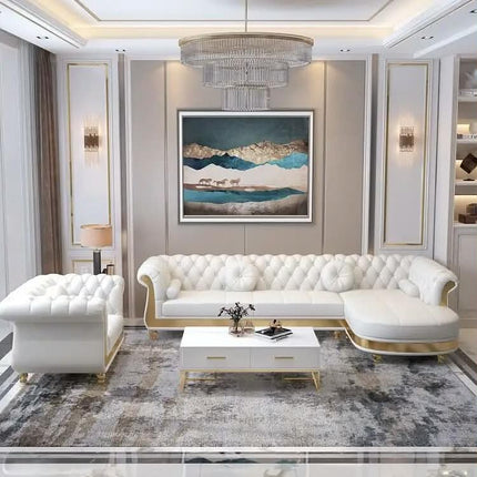 Luxury Nordic Style Living Room Furniture Sofas Sets Button Tufted Nappa Leather 1-4 Seats Sofa Living Room Home Hotel Apartment