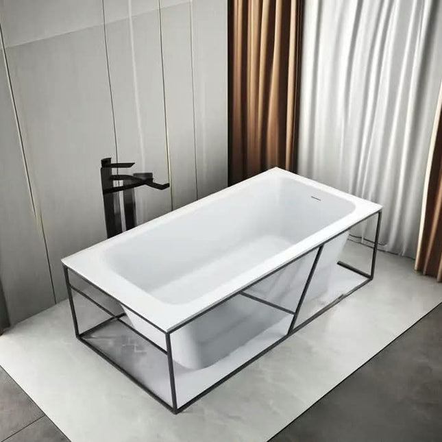 Modern Artificial Stone Rectangle Freestanding Indoor Luxury Eco-Friendly Durable Soaking Bathtub Easy Apartment Bathroom