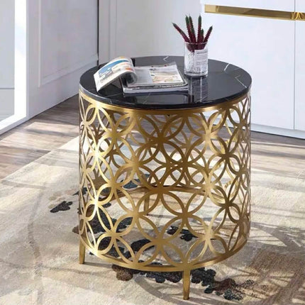 Luxury Modern Marble Side Table With Gold Hollow Metal Frame For Living Room Bedroom Decor