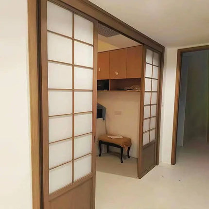 Customized Modern Japanese -Style Folding Screen Sliding Doors Double Glazed Tempered Glass Solid Wood Interior Living Room