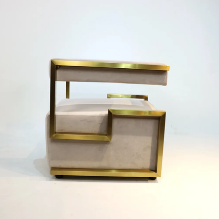 Modern Leisure Dining Chairs White Velvet with Gold Stainless Steel Armrest
