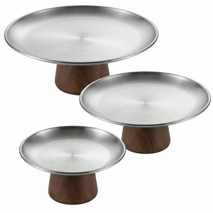 Light Solid Wood Cream Style Dessert Stand Household Snack Display Tall Stainless Steel Fruit Plate Tray Candy Tray