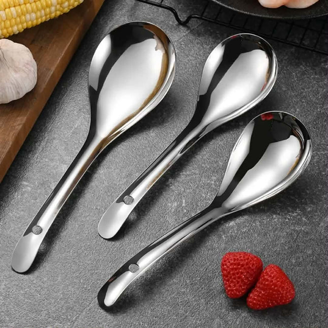 Food Grade 304 Stainless Steel Metal Soup Scoop Long Handle Silver Ladle Restaurant Buffet Porridge Rice Spoon
