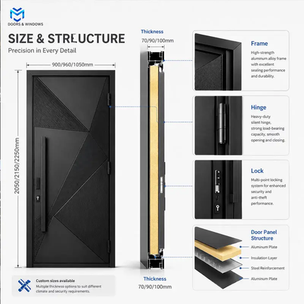 Metal Security Housing Exterior Luxury Villa Front Entrance Cast Aluminum Custom Anti-Theft Manual Finished Bathroom Door