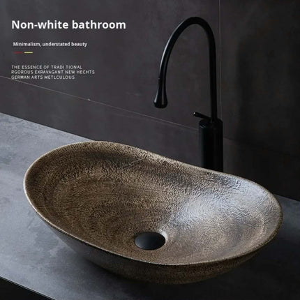 Vintage Oval Artistic Ceramic Countertop Sink For Washroom Bathroom Courtyard Balcony Hotel & Homestay Use