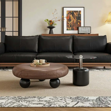 Antique walnut wabi-sabi style modern decorative coffee table with storage living room furniture high-end light luxury