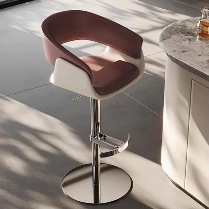 Stainless Steel Bar Stool Height-Adjustable Swivel-Style Modern Minamalist High-Back Armrests Light Luxury Commercial Use Chair