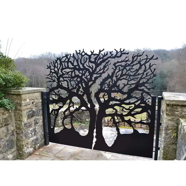Outdoor Large Luxury Design Laser Cut and Wrought Iron Swing Driveway Gate
