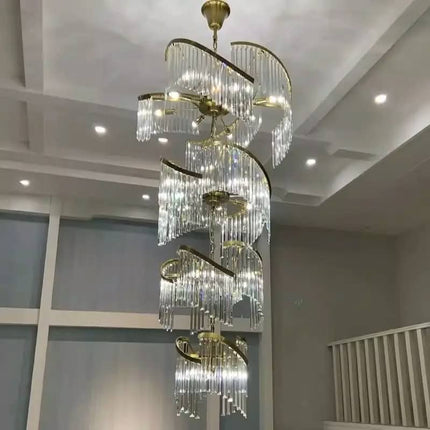 American Luxury Villa Lobby Staircase Hollow Crystal Chandelier Duplex Building Crystal Decorate the Large Inde Pendant Lamp