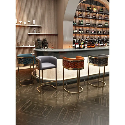 Modern Velvet Bar Stool with Gold Metal Frame For Hotel and Commercial Use