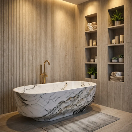 Luxury 1.7m Artificial Calacatta Viola Marble Freestanding Bathtub Modern 2-Person Oval Shape Artificial Stone 5-Star Hotel Spa