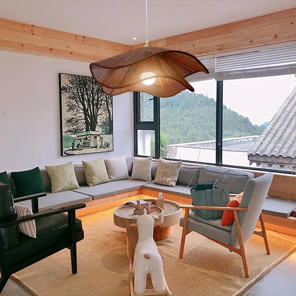 Wabi Sabi Style Pendant Light Zen Tea Room Homestay Retro Dining Room Art Rope Woven Lamp