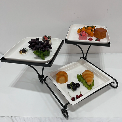 Restaurant Serving Ceramic Dish Party Buffet Display Catering Tiered Steel Rack Ceramics Square Plates Set