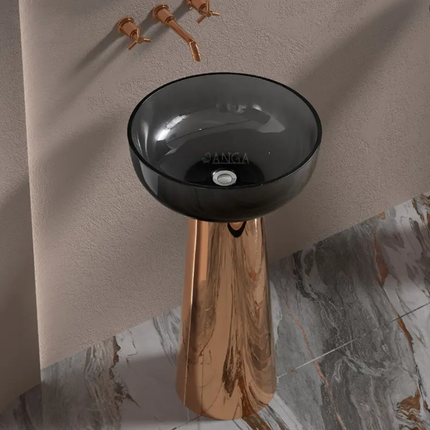 Gold Color Pedestal Basin Free Standing Sink Resin Stone Basin High-End Floor Standing Bathroom Lavatory Wash Basin