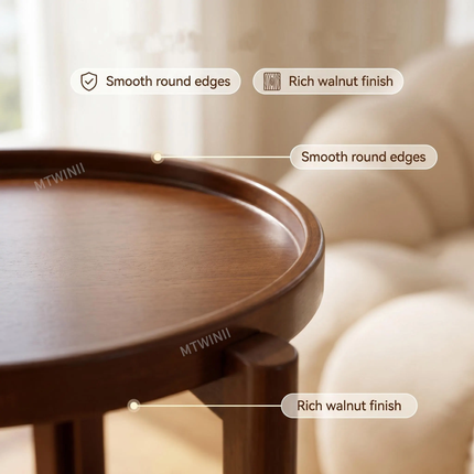 Solid Rubberwood 2-Tier Rich Walnut End Table with Open Storage Shelf Classic Farmhouse Round Side Table For Living Room Couch