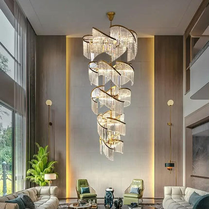 American Luxury Villa Lobby Staircase Hollow Crystal Chandelier Duplex Building Crystal Decorate the Large Inde Pendant Lamp