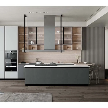 Glass Kitchen Island Sink Plywood Corner PVC Base Marble Waterproof Storage Tall Kitchen Cabinet For Villa
