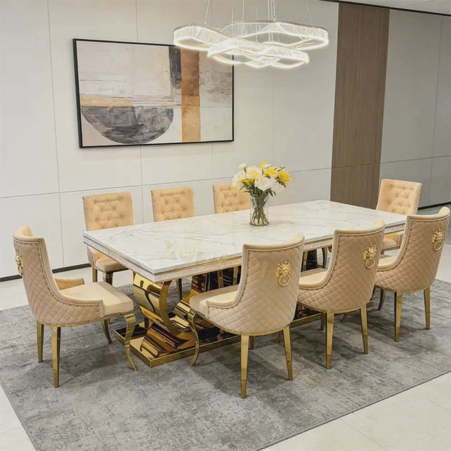 Modern Marble Dining Table Set – Rectangular Table with Chairs, Ideal for Dining Rooms and Restaurants