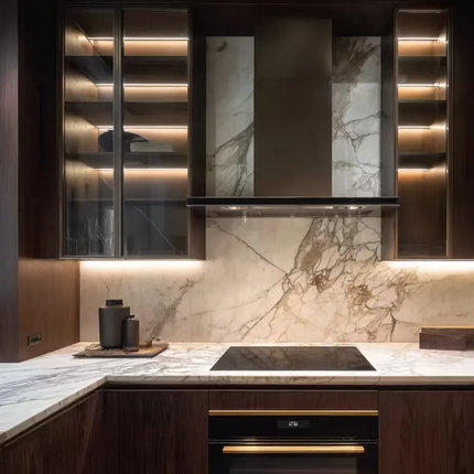Customize BALOM Luxurious Style Kitchen Furniture Island Unit with LED Light Modern Kitchen Cabinet Custom Solid Wood OEM Factory Direct