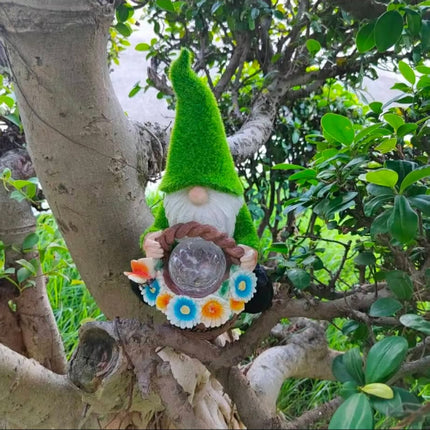 Waterproof Solar-Powered Elderly Statue Decoration LED Garden Gnome Resin Outdoor Lawn Yard Light Faceless Goblin